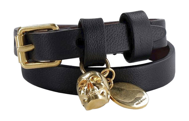 Alexander McQueen Alexander McQueen Leather Wrap Skull Bracelet