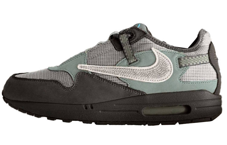 Nike Travis Scott x Nike Air Max 1 Vintage Textile, Artificial Leather Low top Running Shoes Men's Blue Gray