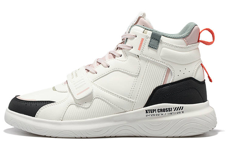 XTEP Skateboard Shoes Women's High Top Beige/Black/Pink
