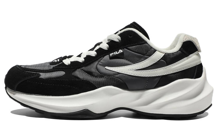 FILA Tribal Race Textile, Synthetic Leather Low top Running Shoes Unisex Black White Korean Style