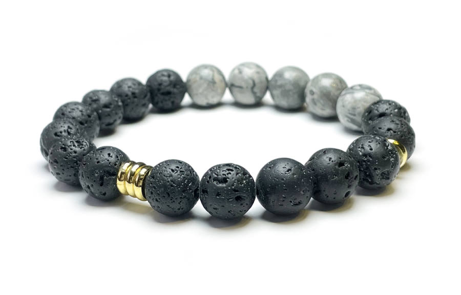 MOUNTAINS AND MANS Volcanic Stone, Map Stone, Titanium Steel Beaded Bracelets Unisex