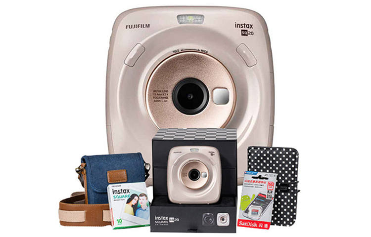 FUJIFILM Instant Cameras SQUARE SQ20 Instax Digital Single Shot Cameras 20th Anniversary Commemoration Set, Beige