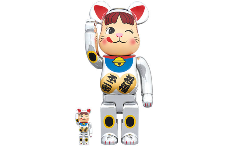 BE@RBRICK x FUJIYA 400%100% Lucky Cat Silver plated Trendy Figures 7cm/28cm