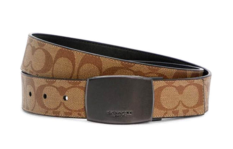 COACH COACH PVC Polyvinyl Chloride Leather Belts Men's Khaki Width 3.5cm
