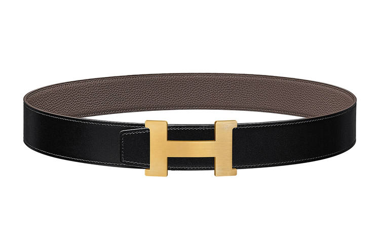HERMES HERMES Cow Leather Belts Men's Black/Tin Gray Width 3.8cm