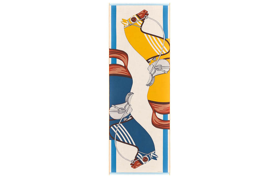 HERMES Scarves Men's Natural/Yellow/Marine Blue