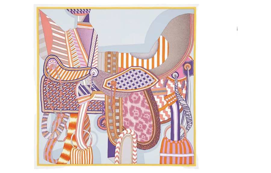 HERMES HERMES Fantasy Saddles Silk Scarves Unisex Multicolor
