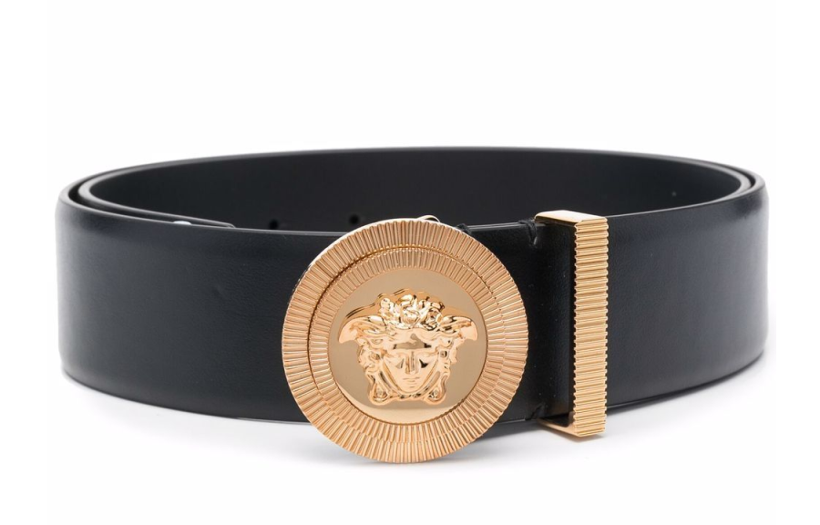 VERSACE VERSACE Cow Leather Belts Men's Black Width 4cm