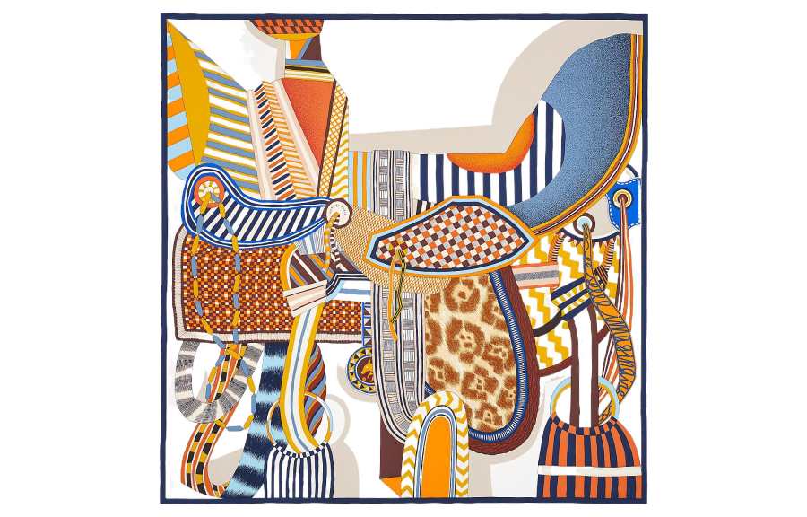 HERMES HERMES Silk Scarf Women's Blue/White