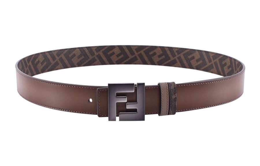 FENDI FENDI Leather Belts Men's Brown Width 3.5cm