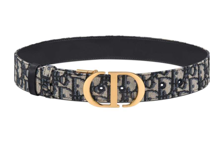 DIOR DIOR Cow Leather Belts Women's Beige/Blue Width 3.5cm