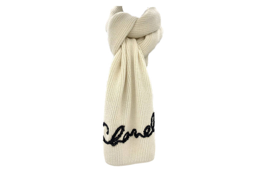 CHANEL Cashmere Knit Scarves Women's White