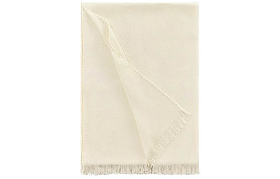 HERMES Calligraphy & Seal Collection Knit Scarves Women's Ivory White
