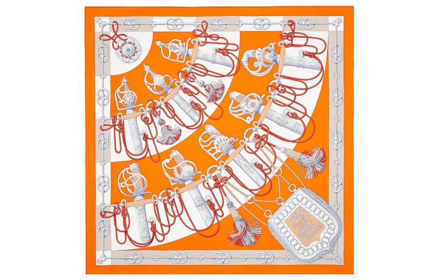 HERMES HERMES Scarves Women's Orange/Gray/White