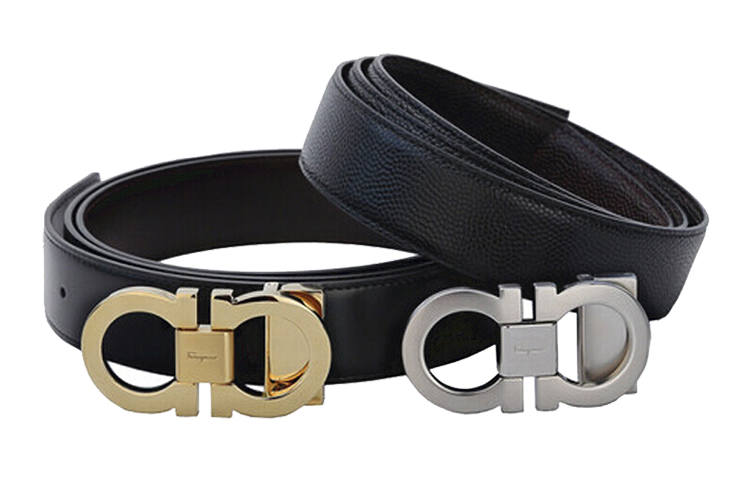 Ferragamo FERRAGAMO Embossed Calfskin Leather Belts Men's Black Width 3.5cm
