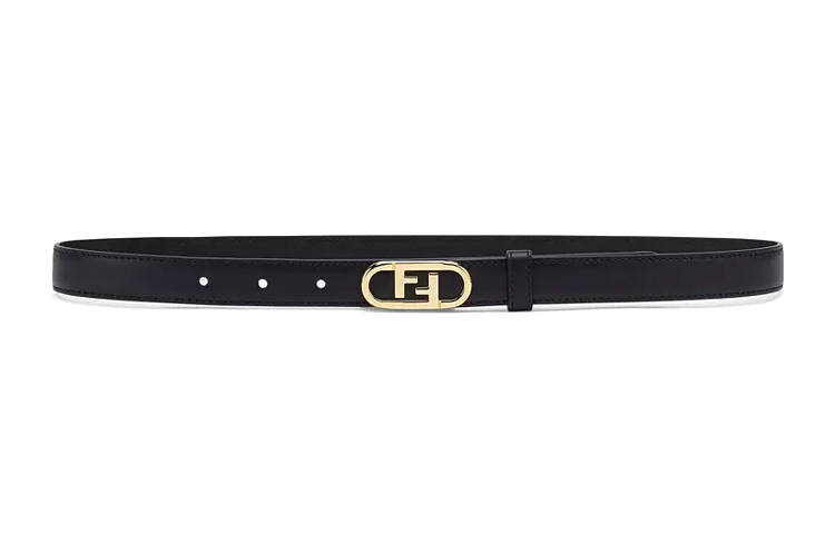 FENDI Calfskin Leather Belts Women's Black Width 2cm