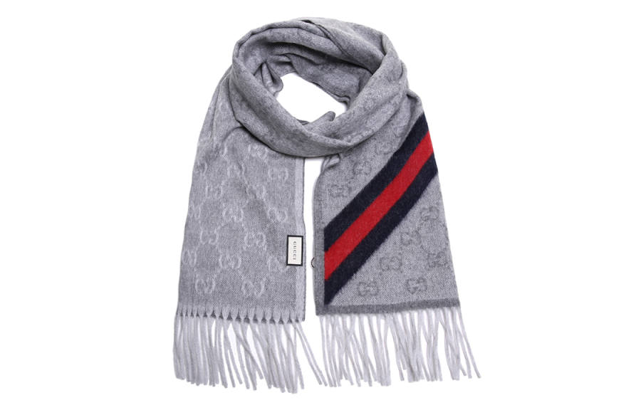GUCCI Wool Knit Scarves Unisex Light Gray