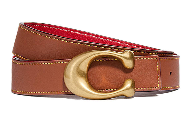 COACH COACH Leather Belts Women's Red/Brown Width 3.2cm