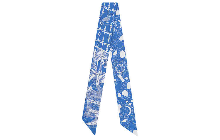 HERMES HERMES Twilly Scarves Women's Blue With White Lettering
