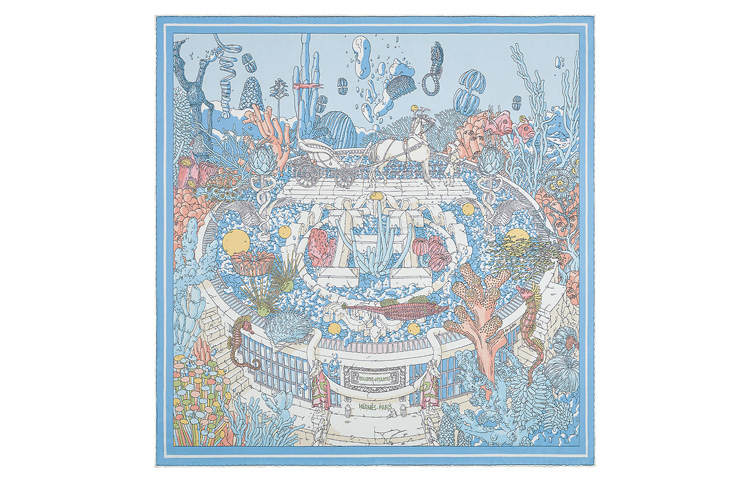 HERMES HERMES Ex Libris Atlantis Scarves Unisex Sky Blue