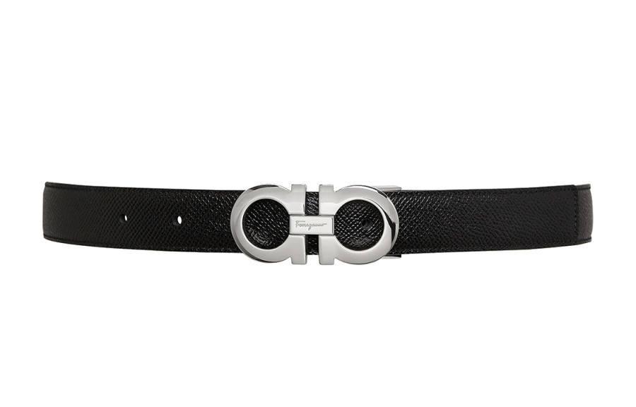 Ferragamo FERRAGAMO Hammered Texture Calfskin Leather Belts Men's Black/Blue Width 2.5cm