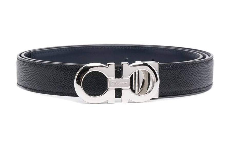 Ferragamo FERRAGAMO Leather Belts Men's Black/Blue Width 2.3cm