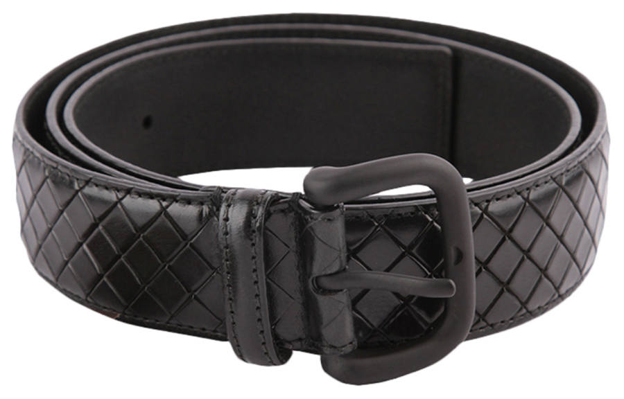 Bottega Veneta Cow Leather Belts Men's Black Width 3.5cm
