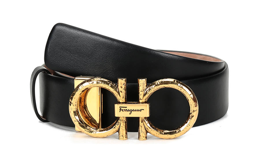 FERRAGAMO Cow Leather Belts Women's Black Width 3.5cm