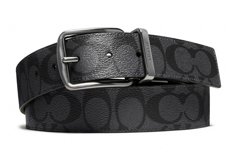 COACH COACH PVC Polyvinyl Chloride Leather Belts Men's Charcoal Gray/Black Width 3.8cm