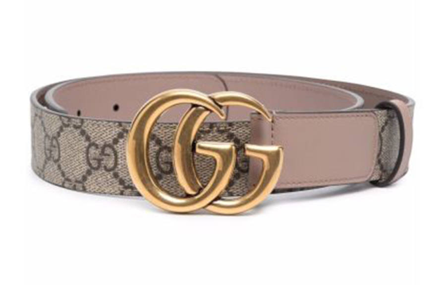 GUCCI GG Marmont Polyester PU Polyurethane Cotton Leather Belts Unisex Beige Width 3cm