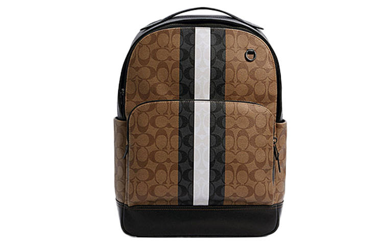 COACH COACH Graham Canvas With Leather Backpack Large Men's Khaki & Black