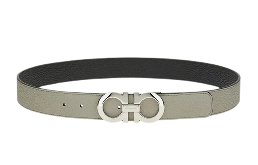 Ferragamo FERRAGAMO Leather Belts Men's Gray Width 3.5cm