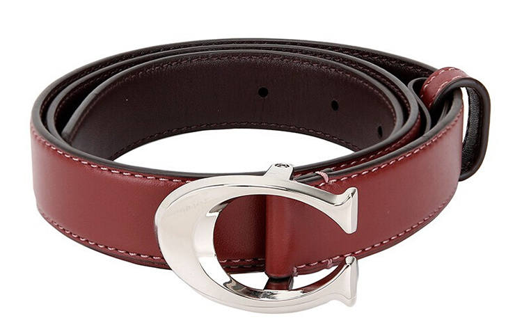 COACH COACH Cow Leather Belts Women's Burgundy Width 2.5cm