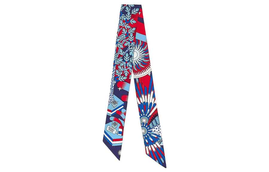 HERMES Twilly Scarves Women's Marine Blue/Red/White