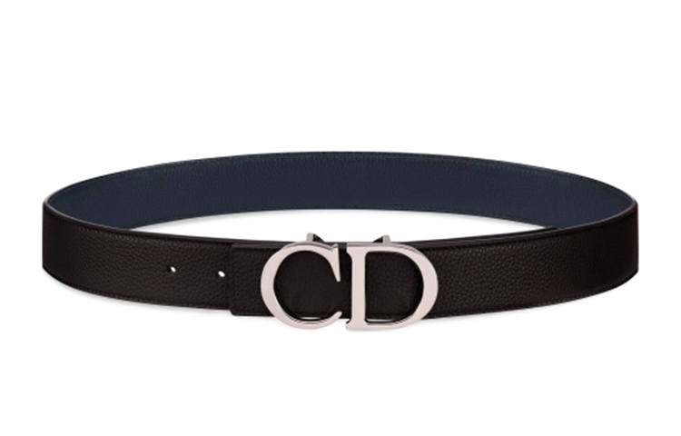 DIOR DIOR Double sided Cow Leather Belts Men's Black/Dark Blue Width 3.5cm