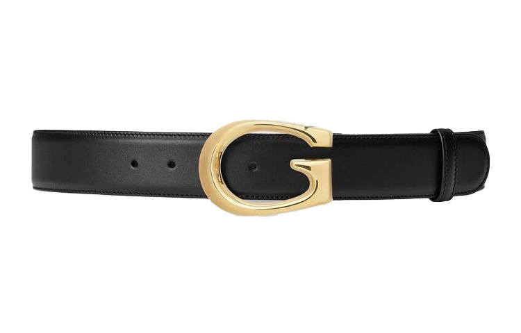 GUCCI G Leather Belts Women's Black Width 4cm