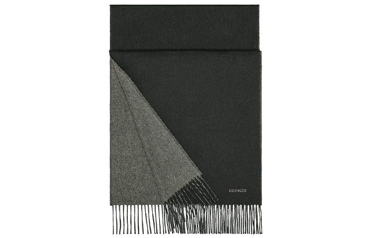 HERMES Double sided Cashmere Knit Scarves Unisex Gray Black
