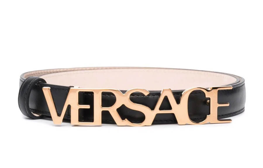 VERSACE VERSACE Smooth Buckle Calfskin Leather Belts Men's Black Width 2.2cm