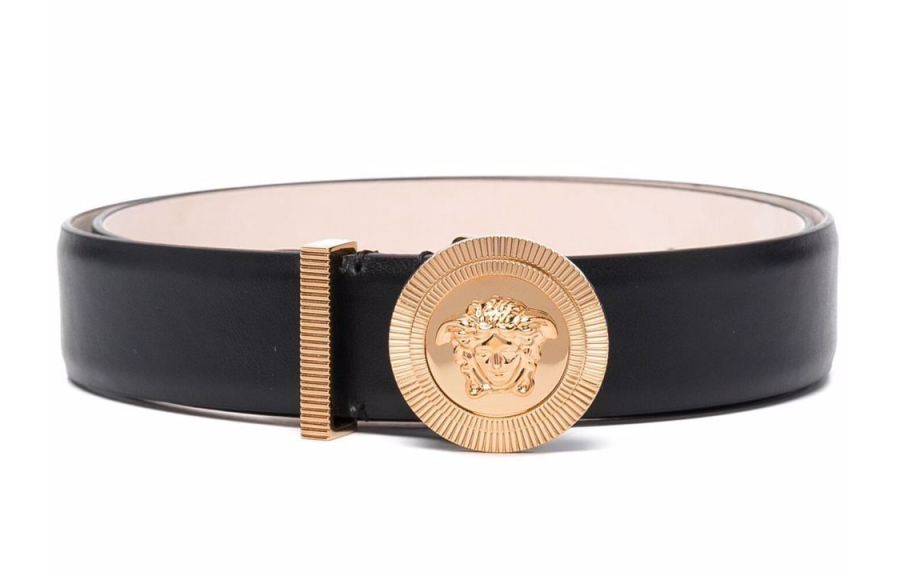 VERSACE VERSACE Cow Leather Belts Women's Black Width 3cm
