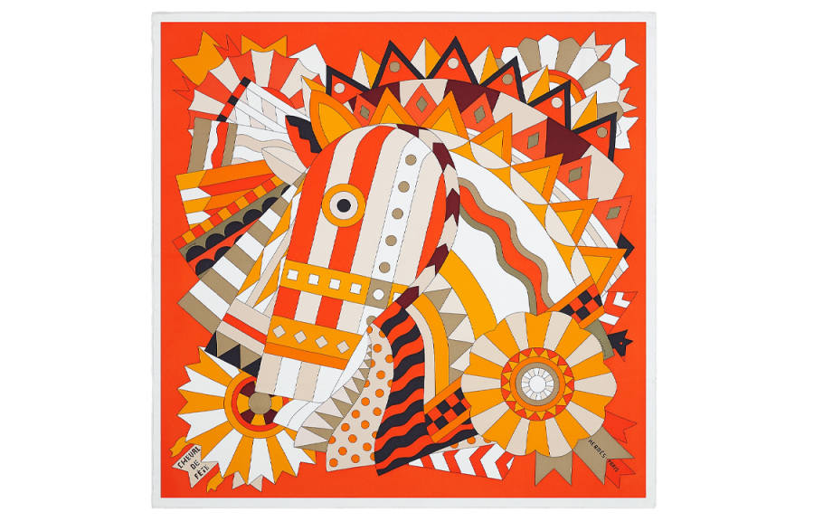 HERMES Scarves Women's Orange/Brown/Khaki