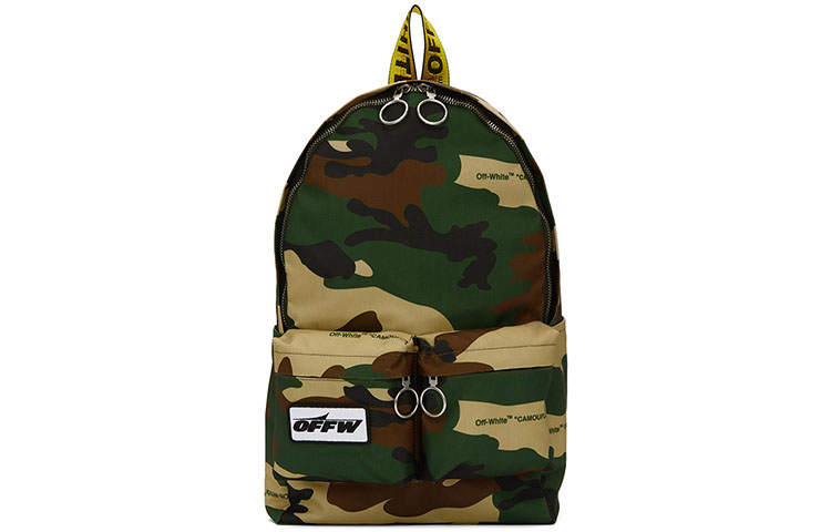 OFF-WHITE OFF WHITE Fabric Yellow Warning Line Bag Strap Backpack Unisex Green Camouflage