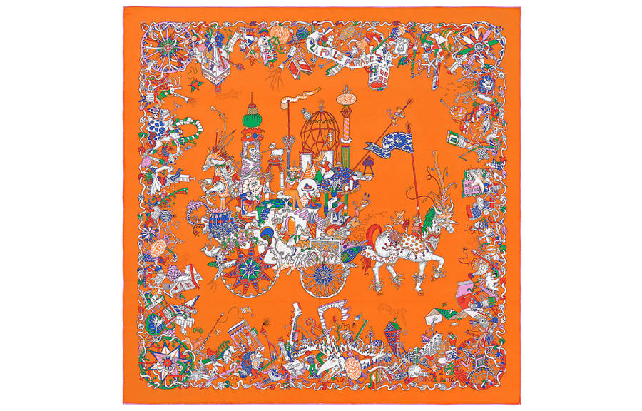 HERMES HERMES Silk Scarves Women's Orange