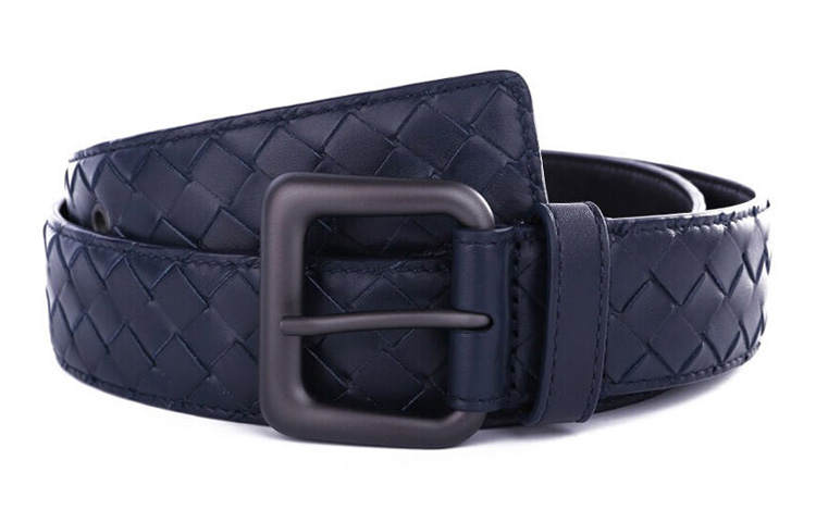 Bottega Veneta Cow Leather Belts Men's Dark Blue Width 3.5cm