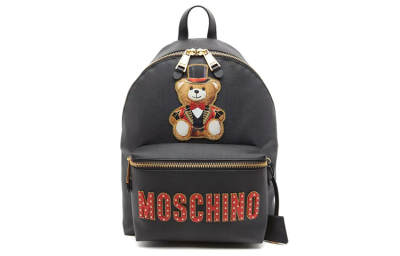 MOSCHINO Cow Leather Backpack Large Unisex Black
