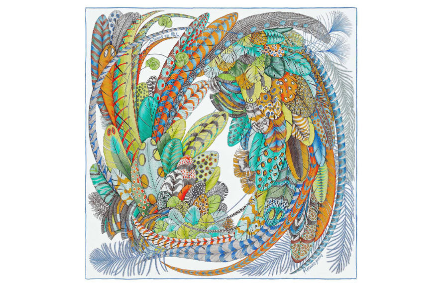 HERMES HERMES Scarves Unisex White/Turquoises/Multicolor