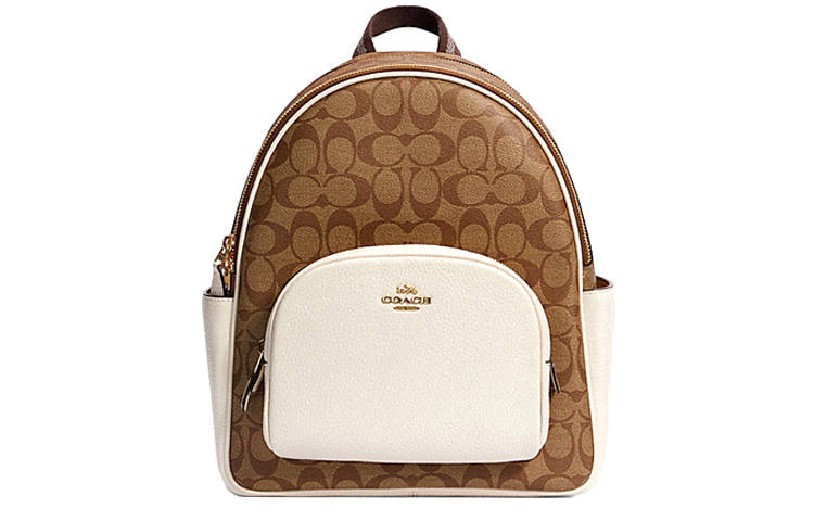 COACH COACH Court Canvas With Leather Backpack Medium Women's White & Brown