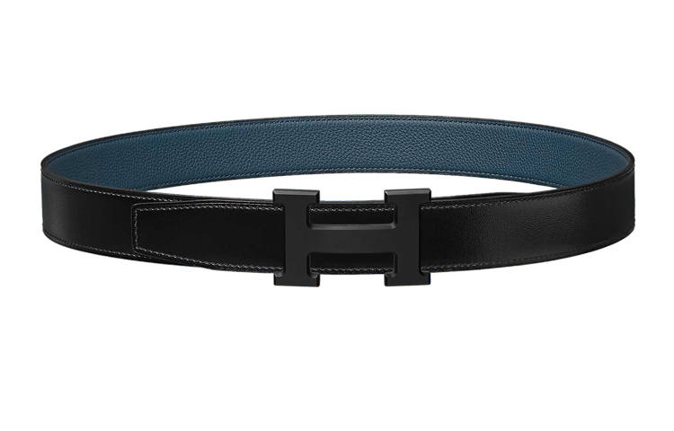 HERMES HERMES Metal Calfskin Leather Belts Men's Width 3.2cm