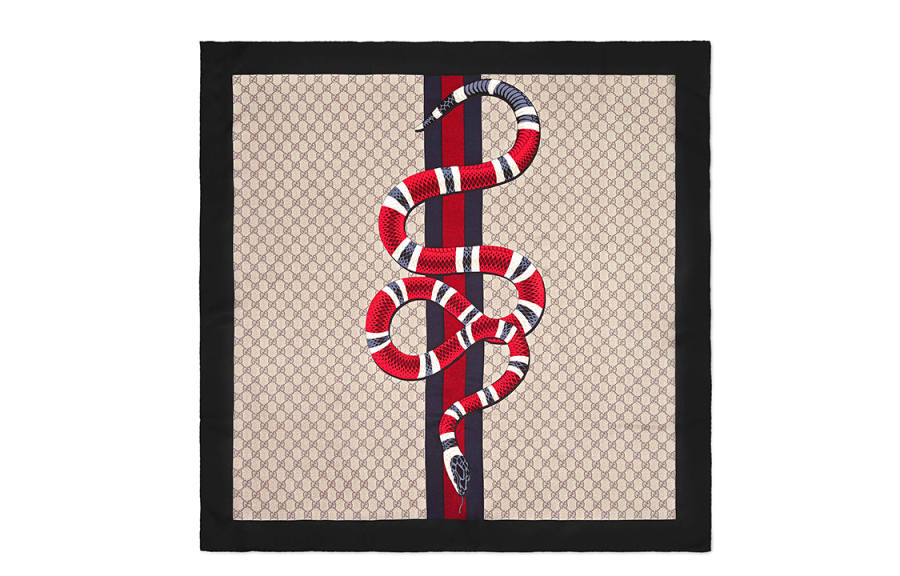 GUCCI Print Silk Scarves Unisex Black Red