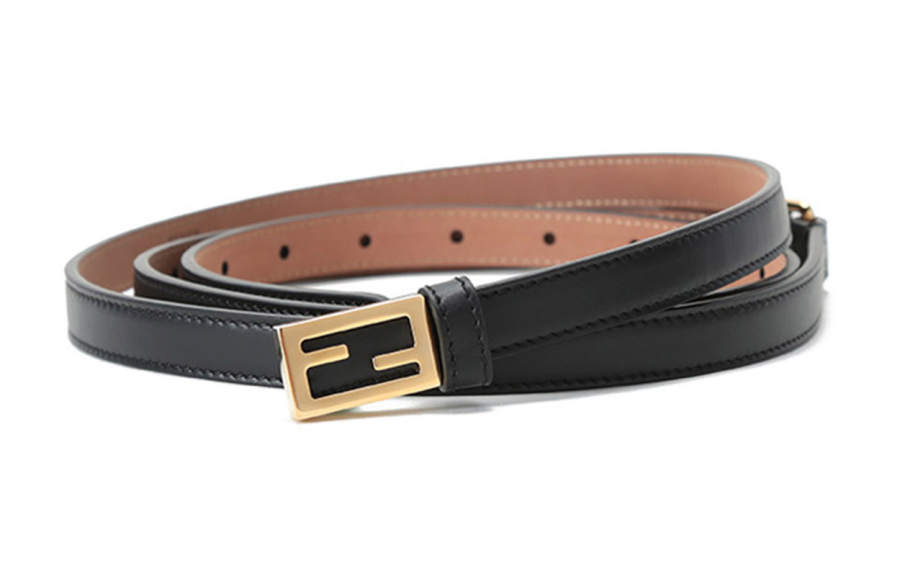 FENDI Smooth Buckle Cow Leather Belts Women's Black Width 1.5cm