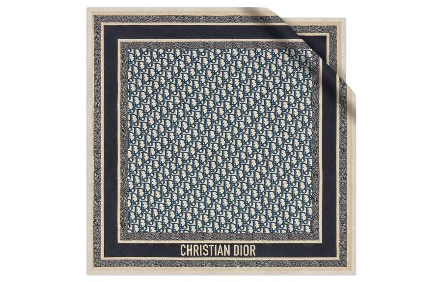 DIOR Mulberry Silk Scarves Unisex Marine Blue